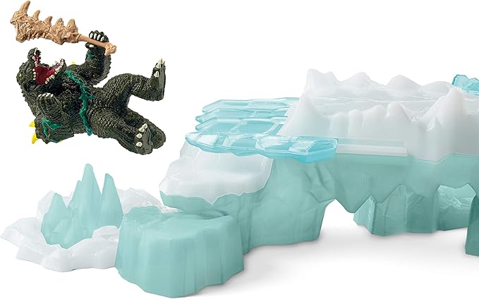 Schleich Eldrador Creatures Attack on Ice Fortress Playset with Ice Monster and Jungle Monster Action Figures - Features Battle Crocodile with Moving Arms and Sabre Tooth Tiger, Gift for Kids Ages 7+ - Figurio