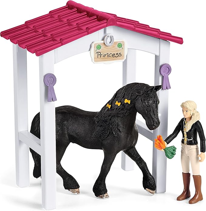 schleich HORSE CLUB — Horse Box with HORSE CLUB Tori & Princess, 26 Piece Horse Stable Play Set, Functional Horse Toys for Girls and Boys Ages 5+ - Figurio