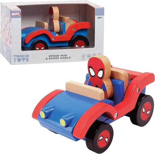 Just Play Disney Wooden Toys Spider-Man and Spider Mobile, Figure and Vehicle, Officially Licensed Kids Toys for Ages 18 Month, Amazon Exclusive - Figurio