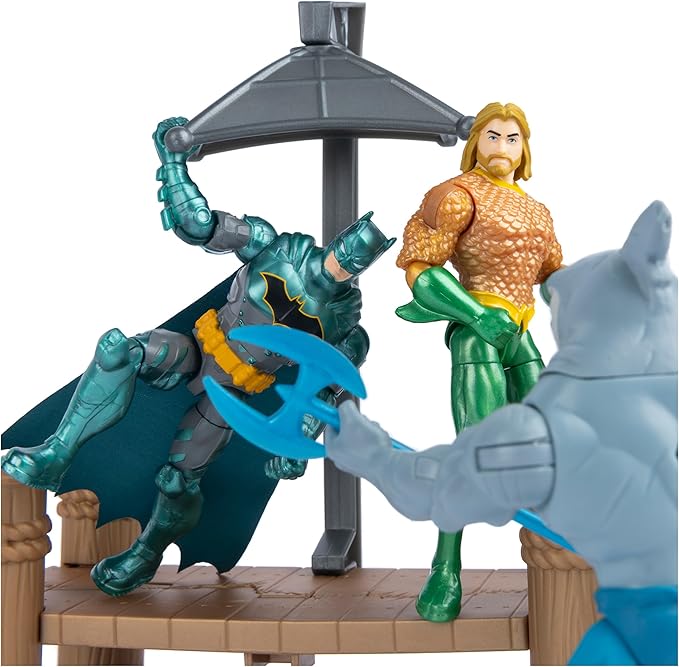 DC Comics, Gotham City Harbor Chaos Playset | 4-inch Batman, Aquaman, King Shark Action Figures | Kids Toys for Boys and Girls Ages 3 and Up (Amazon Exclusive) - Figurio