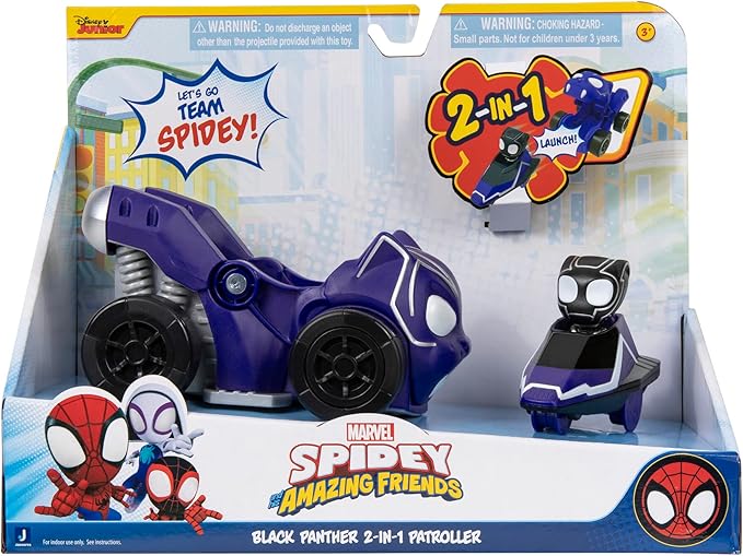 Marvel Spidey and His Amazing Friends Jump Attack Vehicle (Black Panther) - Jump Attack 2-in-1 Vehicle with Black Panther - Toys Featuring Your Friendly Neighborhood Spideys - Figurio