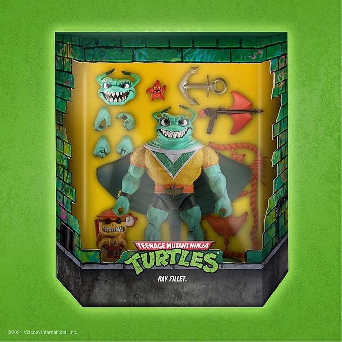 Super7 ULTIMATES! Teenage Mutant Ninja Turtles Ray Fillet - 7" TMNT Action Figure with Accessories Classic Cartoon Collectibles and Retro Toys - Figurio