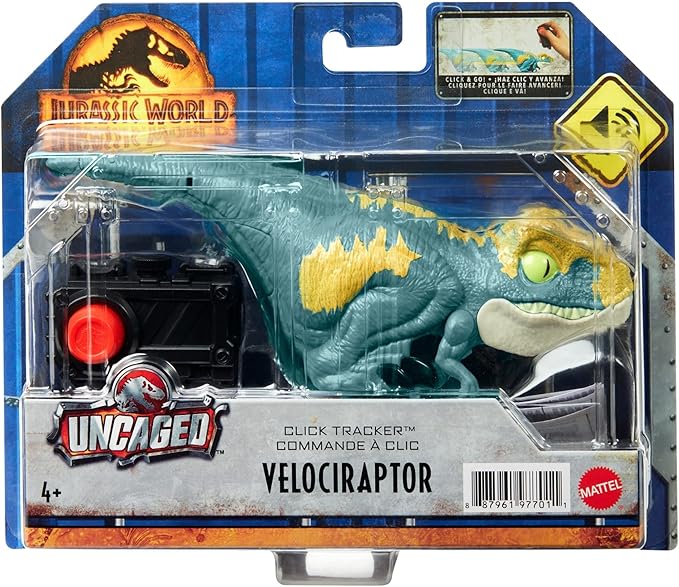 Mattel Jurassic World Dominion Uncaged Click Tracker Velociraptor 'Blue' Dinosaur Action Figure, Toy Gift with Interactive Motion and Sound, Clicker Control - Figurio