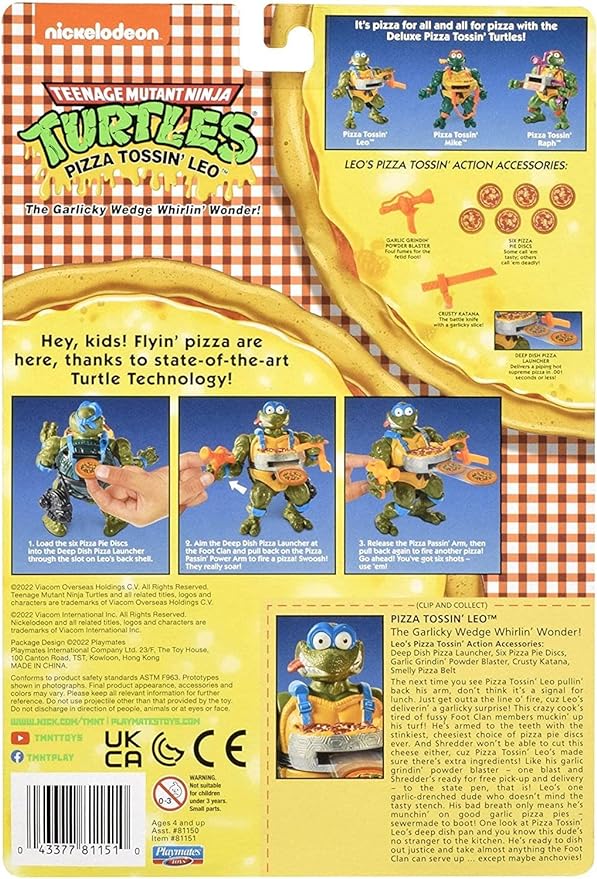 Teenage Mutant Ninja Turtles PlayMates TMNT Pizza Tossin Leo, 5/'' Figure, Launch Pie Discs! - Figurio