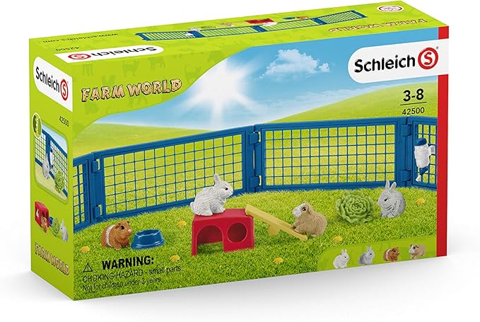 Schleich Farm World 14-piece Rabbit and Guinea Pig Hutch Toy Set with Animal Figures for Kids Ages 3-8, 5.7 x 19 x 11.5 cm - Figurio