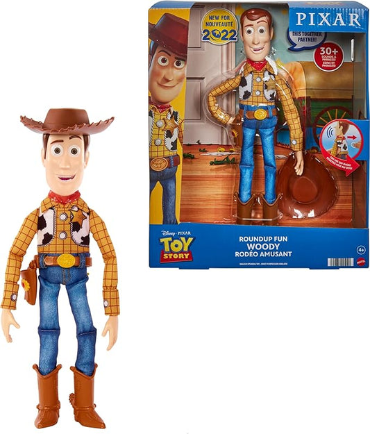 Mattel Disney Pixar Toy Story Roundup Fun Woody Large Talking Posable Figure, 12 Inches Tall with 20 Phrases Authentic Detail, Fabric Plush & Plastic - Figurio