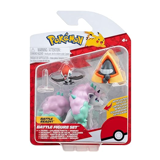 Pokemon Articulated Battle Figure Set Multi-Pack (Pikipek, Galarian Ponyta, and Snorunt) - Figurio