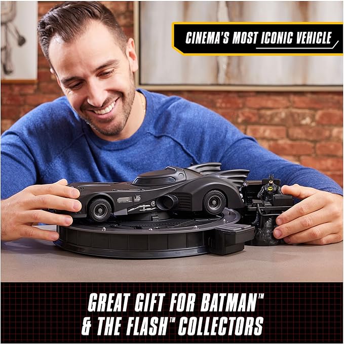 DC Comics, Official 1989 Batmobile RC, Exclusive Batman Figure, Limited Edition Collector's Item, Smoke Effects, Batcave Chargeable Base, Ages 14+ - Figurio