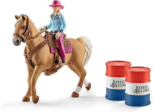 Schleich Cowgirl and Horse Rodeo Playset - Realistic Western Farm Animal Toys and Accessories, 6-Piece Kids Toy For Boys and Girls - Figurio