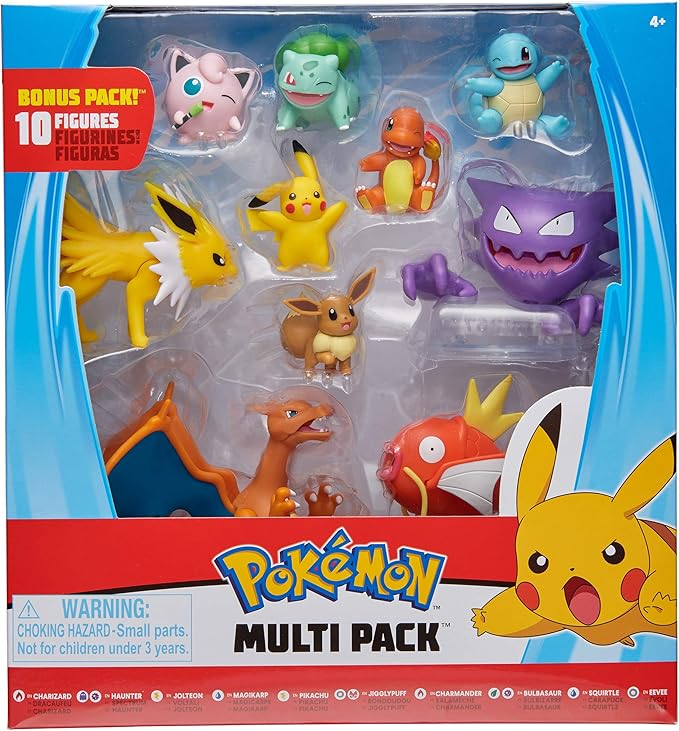 Pokémon Official Ultimate Battle Figure 10-Pack - 2" Pikachu, 2" Charmander, 2" Squirtle, 2" Bulbasaur, 2" Eevee, 2" Jigglypuff, 3" Magikarp, 3" Haunter, 3" Jolteon, 4.5” Charizard (Amazon Exclusive) - Figurio