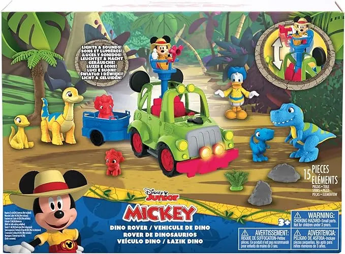 MICKEY Disney Junior Mouse Funhouse Dino Safari Rover 16-Piece Play Figures and Vehicle Playset, Officially Licensed Kids Toys for Ages 3 Up, Amazon Exclusive,Blue - Figurio