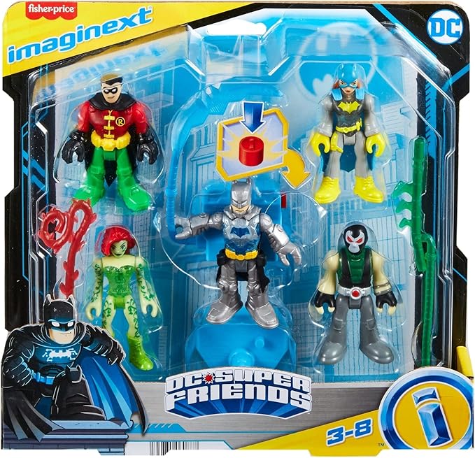 Fisher-Price Imaginext DC Super Friends Preschool Toys Batman Battle Multipack 9-Piece Figure Set with Light-Up Backpack for Ages 3+ Years - Figurio