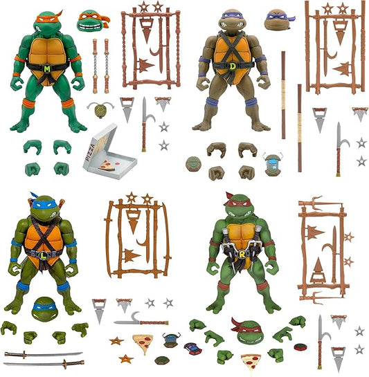 Super7 Teenage Mutant Ninja Turtles Bundle - Michelangelo, Donatello, Leonardo, and Raphael ULTIMATES! 7 in Scale Action Figure - Figurio