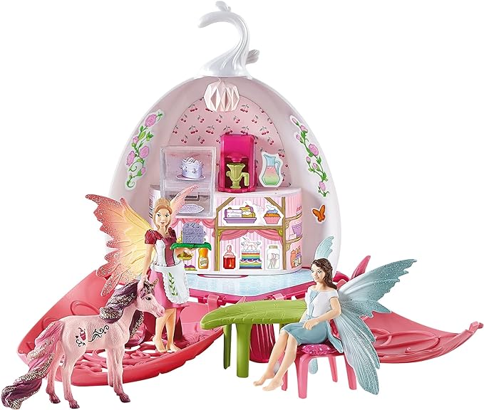 Schleich bayala Fairy Cafe Blossom - 21-Piece Magical Fairy and Unicorn Figurine Playset with Dollhouse and Accessories, Enchanted Play Dollhose for Girls and Boys, Gift Ready, Ages 5-12 - Figurio