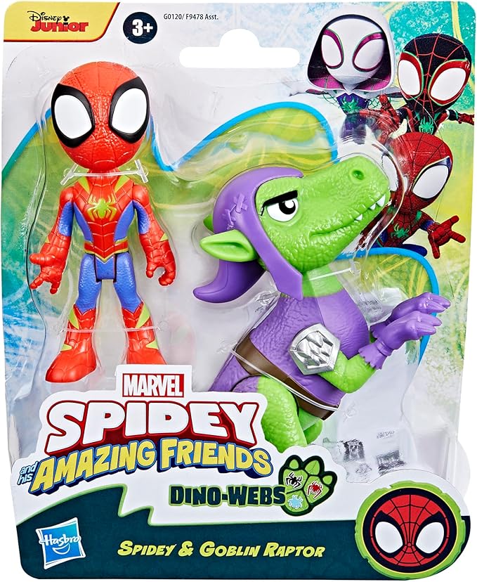 Spidey and his Amazing Friends Marvel Dino-Webs, Spidey and Goblin Raptor Action Figures Set, Super Hero Toys for Boys and Girls Ages 3 and Up - Figurio