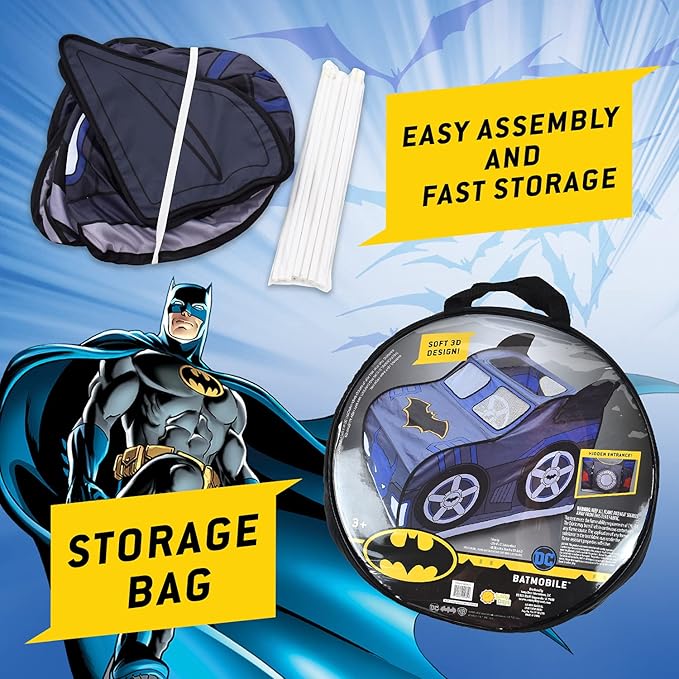 Batman Batmobile Pop Up Tent – Large Indoor Playhouse for Kids | Folds for Easy Storage with Carrying Bag Included | Amazon Exclusive – Sunny Days Entertainment - Figurio