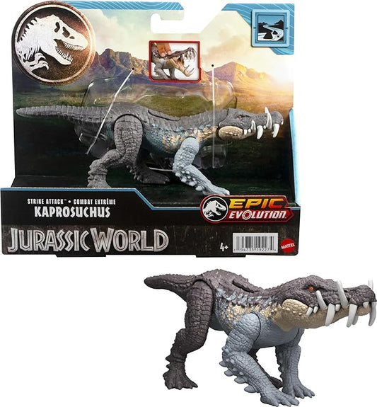 Mattel Jurassic World Strike Attack Kaprosuchus Dinosaur Toy with Single Strike Action, Movable Joints, Action Figure Gift with Physical & Digital Play - Figurio