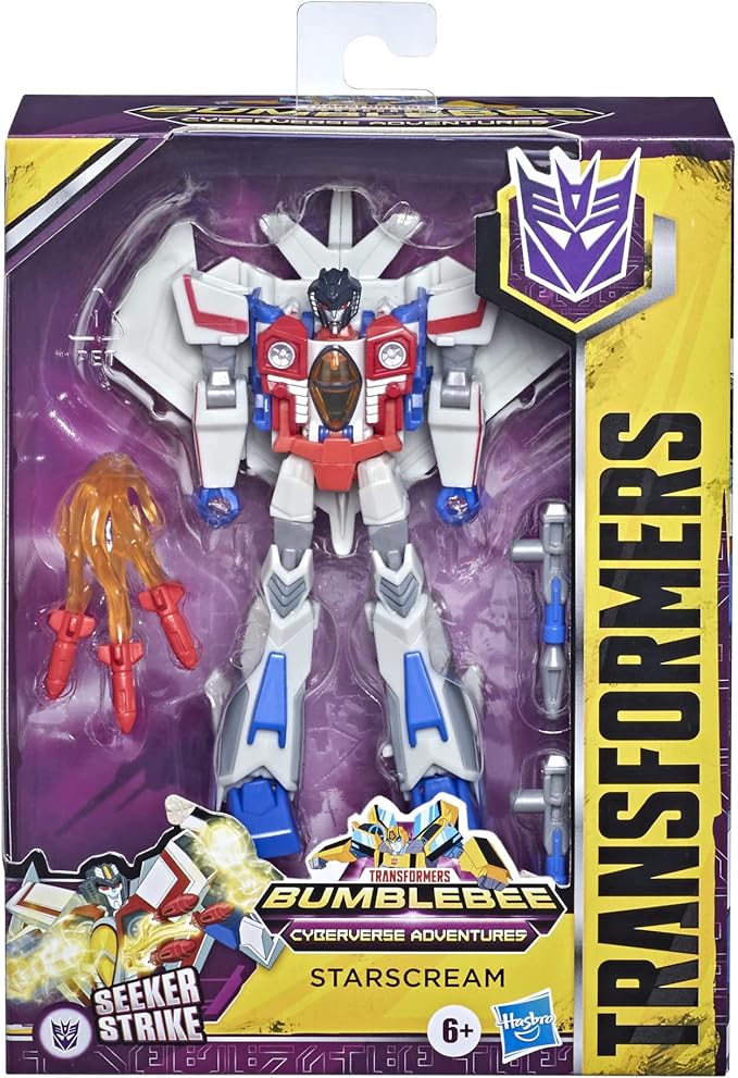 Transformers Bumblebee Cyberverse Adventures Toys Deluxe Class Starscream Action Figure, Seeker Strike Action Attack, 5-inch - Figurio