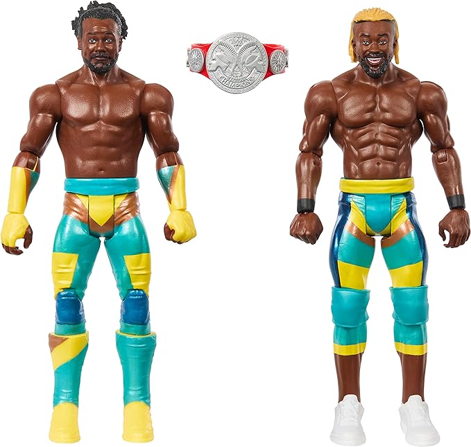 Mattel WWE Kofi Kingston & Xavier Woods Championship Showdown Action Figure 2-Pack with New Day's Raw Tag Team Championship, 6-inch - Figurio