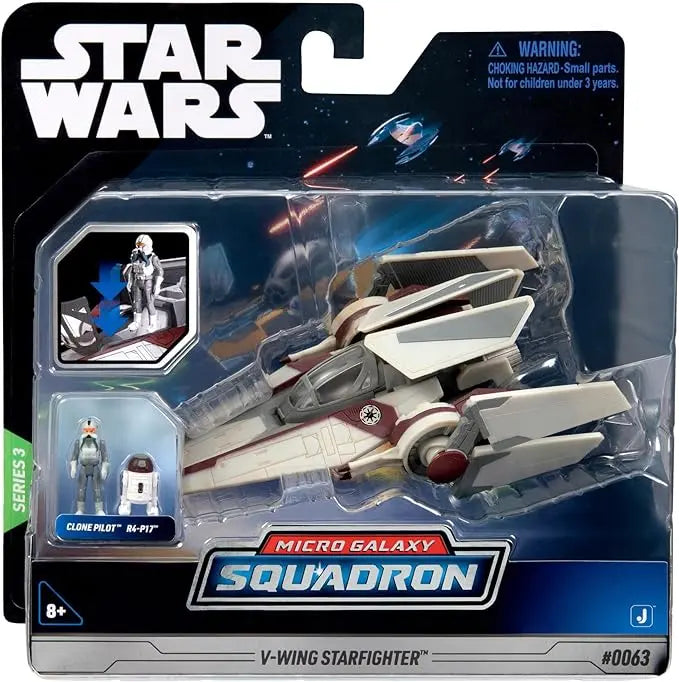 STAR WARS Micro Galaxy Squadron V-Wing Starfighter - 3-Inch Light Armor Class Vehicle with Two 1-Inch Micro Figure Accessories - Figurio