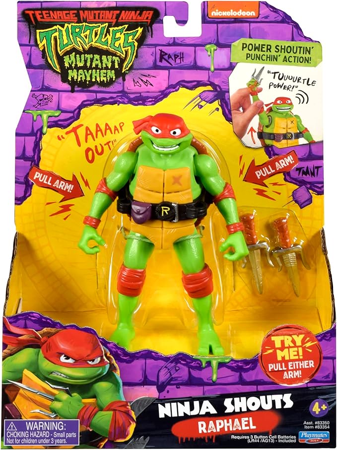 Teenage Mutant Ninja Turtles: Mutant Mayhem 5.5” Raphael Deluxe Ninja Shouts Figure by Playmates Toys - Figurio