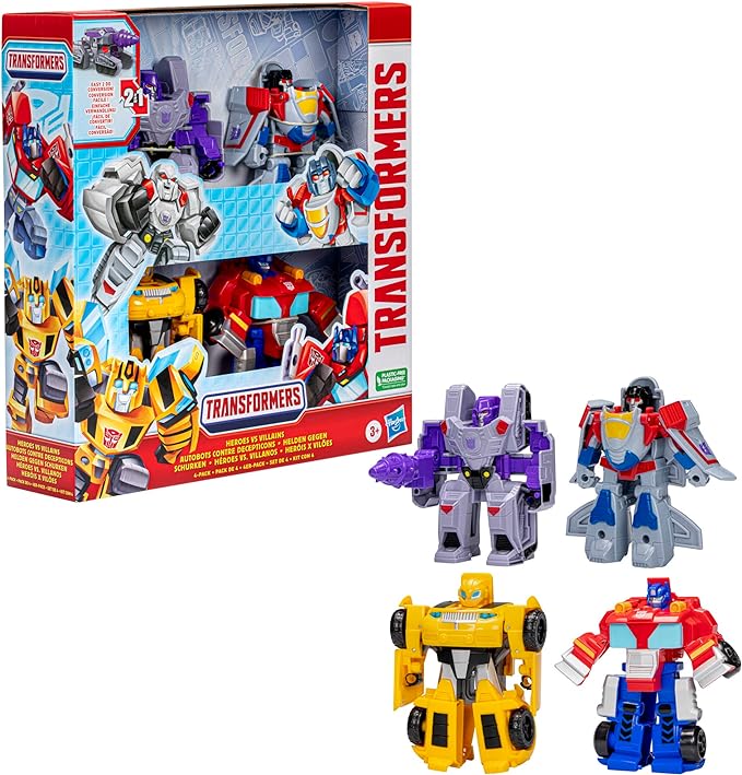 Transformers Toys Heroes vs Villains 4-Pack, Autobot and Decepticon 4.5-Inch Action Figures, Preschool Robot Toys for Kids Ages 3 and Up - Figurio