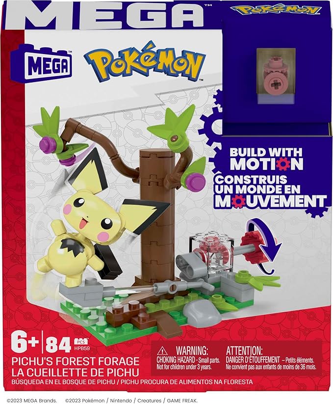 MEGA Pokémon Action Figure Building Toys Set, Pichu's Forest Forage with 84 Pieces, Motion and 1 Poseable and Buildable Character - Figurio