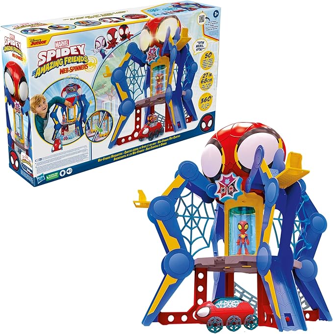 Spidey and His Amazing Friends Web-Spinners Web-Quarters, Kids Playset with Action Figure, Vehicle, and Accessories, Marvel Super Hero Toys, Ages 3 and Up, Large - Figurio