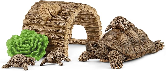 Schleich Wild Life 6-Piece Tortoise Toy Figure with Hatchlings and Turtle Home Playset for Kids Ages 3-8 (42506n) - Figurio