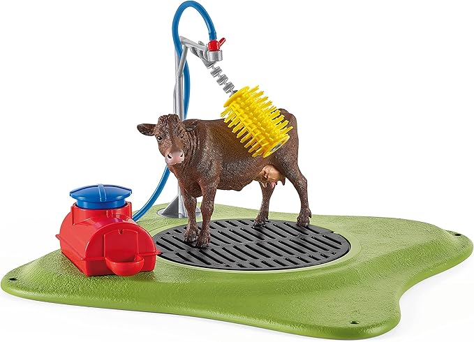 Schleich Farm World, Farm Animal Toys for Kids, Happy Cow Wash with Cow Toys and Working Wash Area 16-Piece Set, Ages 3+ - Figurio