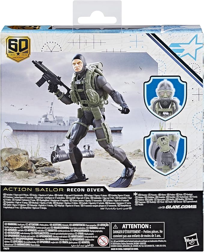 G.I. Joe Classified Series 60th Anniversary Action Sailor - Recon Diver, Collectible 6-Inch Action Figure with 17 Accessories - Figurio