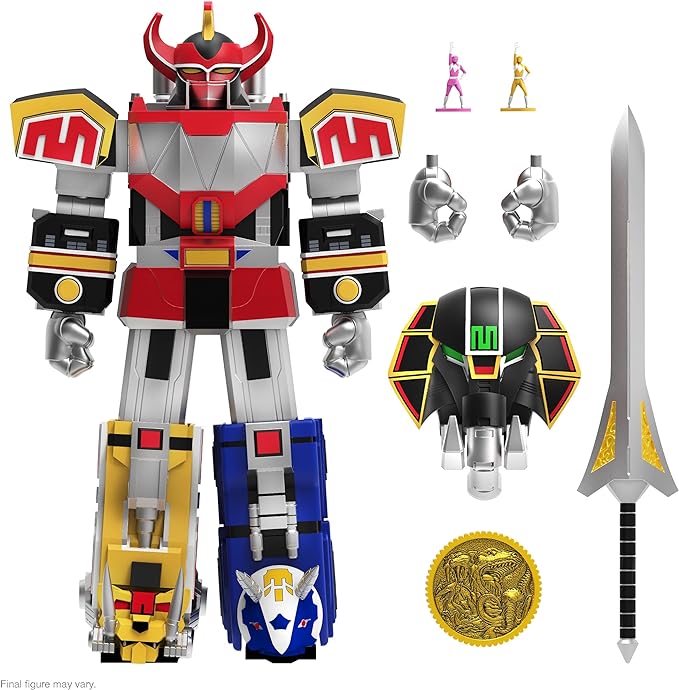 Super7 ULTIMATES! Mighty Morphin Power Rangers Dino Megazord - 8" Power Rangers Action Figure with Accessories Classic TV Show Collectibles - Figurio