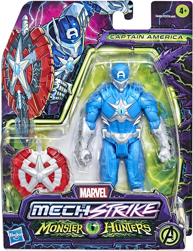 Marvel Avengers Mech Strike Monster Hunters Captain America Toy, 6-Inch-Scale Action Figure with Accessory, Toys for Kids Ages 4 and Up - Figurio