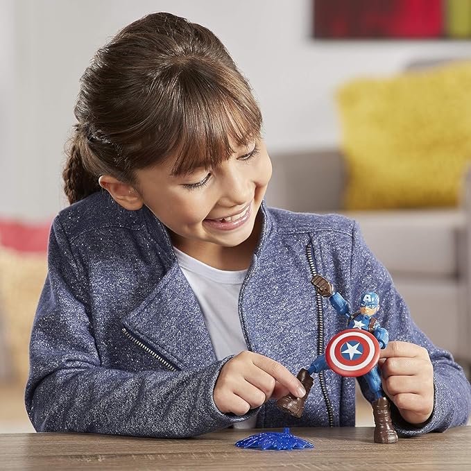 Avengers Marvel Bend and Flex Action Figure Toy, 6-Inch Flexible Captain America Figure, Includes Blast Accessory, for Kids Ages 4 and Up - Figurio