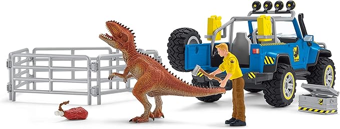 Schleich Dinosaur Toy Truck with Dino Outpost & Giganotosaurus 15- Piece Playset for Kids Ages 4-12 - Figurio