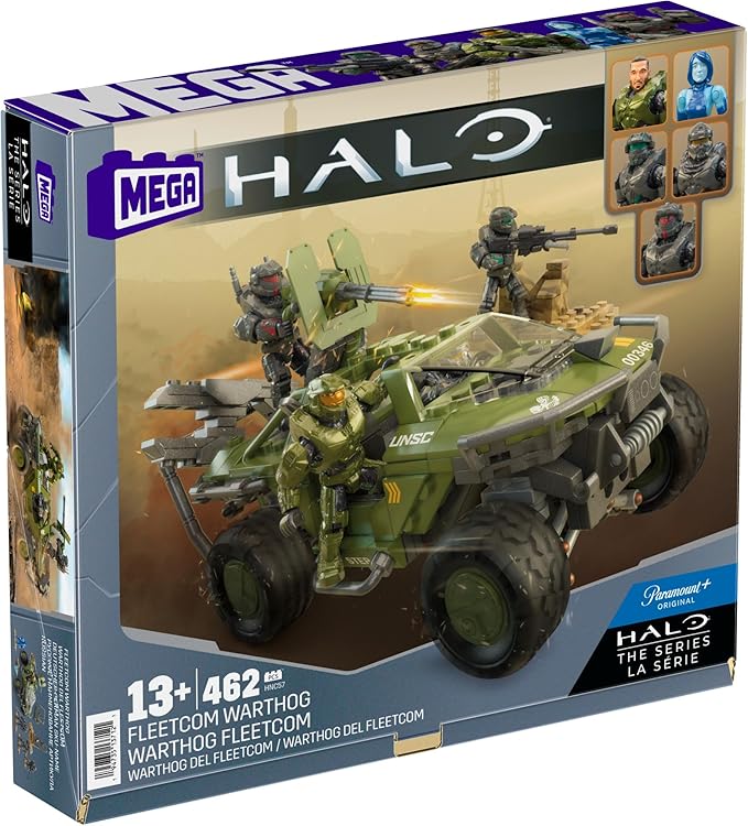 Mega Halo The Series Vehicle Building Toys Set, FLEETCOM Warthog ATV with 469 Pieces, 5 Micro Action Figures, Poseable Articulation, Kids and Fans - Figurio