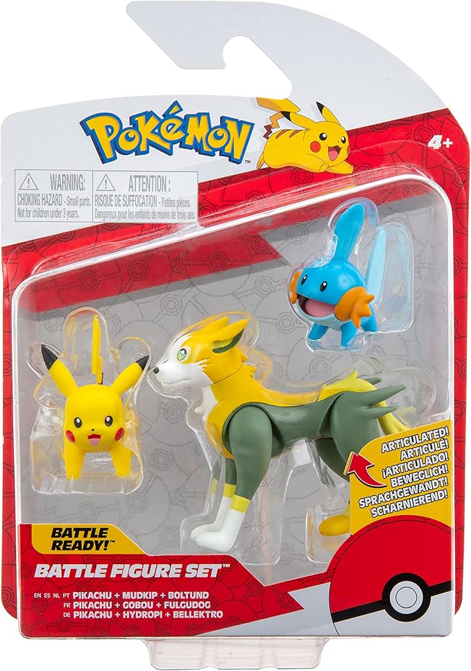 Pokemon Pikachu Mudkip Boltund Battle Feature 3 Figure Set Action Ready - Figurio