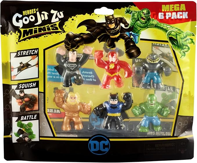 Heroes of Goo Jit Zu Licensed DC Minis - 6 Pack - 2.5'' Tall - Stealth Armor Batman, Gold Armor Aquaman, Speed Force Flash, Killer Croc, King Shark and Kryptonian Steel Superman - Figurio