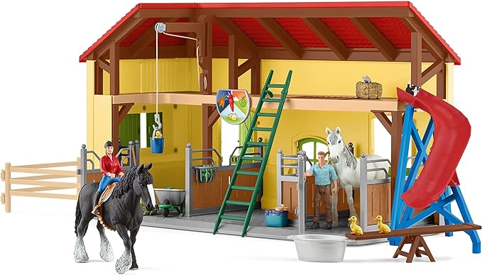 Schleich Farm World, 30-Piece Playset, Farm Toys and Farm Animals for Kids Ages 3-8, Horse Stable 10.5 x 49 x 34.5 cm - Figurio