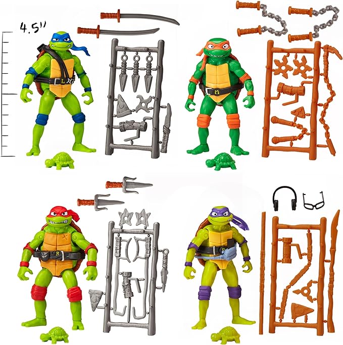 Teenage Mutant Ninja Turtles: Mutant Mayhem Basic Figure Turtle 4-Pack Bundle by Playmates Toys - Figurio