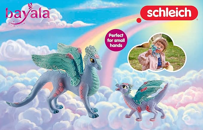 Schleich Bayala Toys and Figurines - Flying Flower Mother and Small Baby Dragon, Action Figure Kid Toys and Dolls, Girls and Boys Ages 5 and Above , 2 Piece Set - Figurio