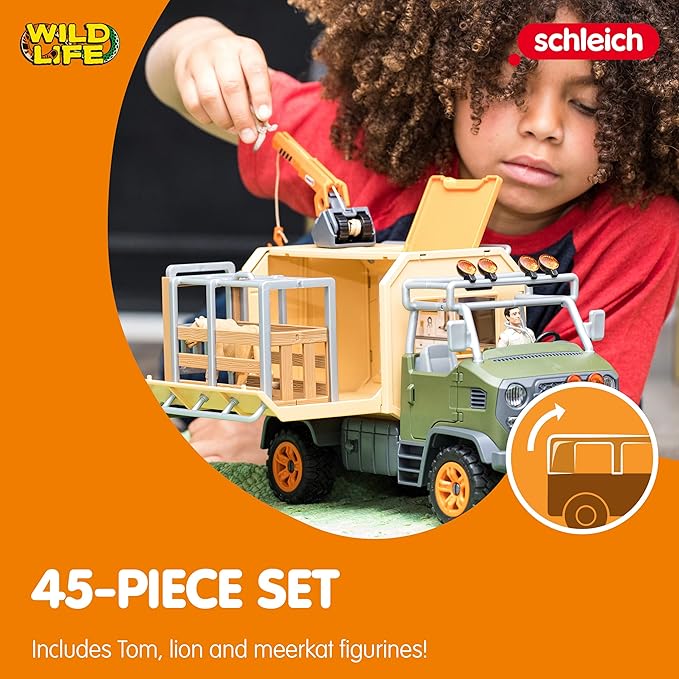 Schleich Wild Life — 45-Piece Animal Rescue Toy Truck Playset with Ranger, Lion and Meerkat Figures, Playsets to Inspire Storytelling, Wild Animal Toys for Kids Ages 3+ - Figurio