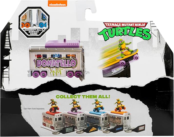 Teenage Mutant Ninja Turtles 5" Switch Kick Subway Launcher Donatello for Ages 3+ - Launch & Battle with Box Car - Collect All 4! - Figurio