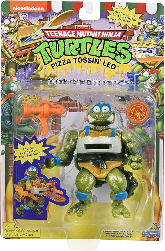 Teenage Mutant Ninja Turtles PlayMates TMNT Pizza Tossin Leo, 5/'' Figure, Launch Pie Discs! - Figurio