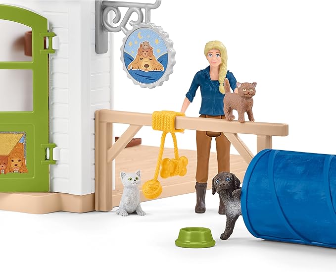 Schleich Farm World Baby Pet Animal Play Hotel with Caretaker Figurine - Large 54-Piece Playset with Dog, Cat, Bunny, Plus Accessories and More, Imagination for Boys and Girls, Gift for Kids Age 3+ - Figurio