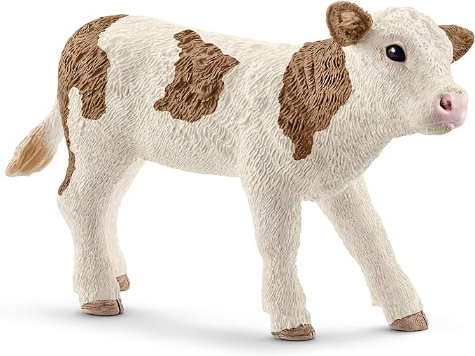 Schleich Farm World, Farm Animal Toys for Boys and Girls 3 and Above, Simmental Calf Toy Cow, Ages 3+, Multicolor, 2 inch - Figurio