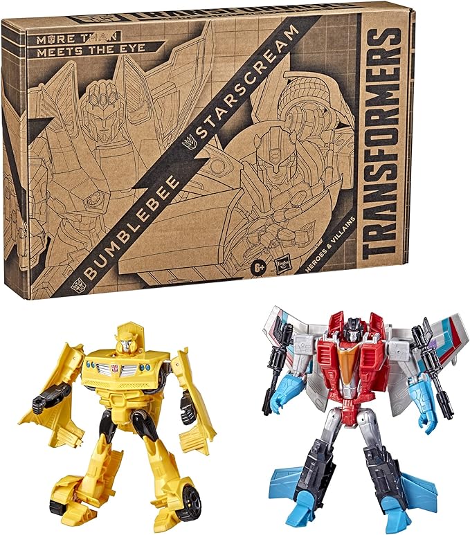 Transformers Toys Heroes and Villains Bumblebee and Starscream 2-Pack Action Figures - for Kids Ages 6 and Up, 7-inch (Amazon Exclusive) - Figurio