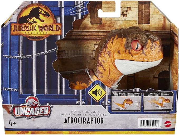 Mattel Jurassic World Dominion Uncaged Rowdy Roars Atrociraptor Tiger Dinosaur Action Figure, Toy with Interactive Motion & Sound - Figurio