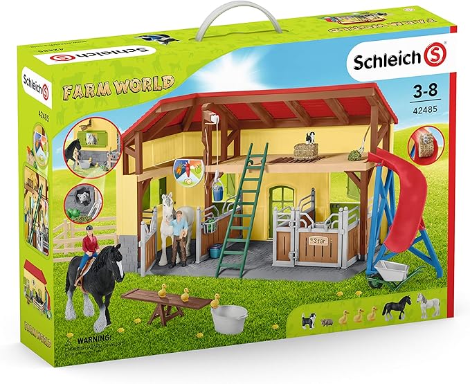 Schleich Farm World, 30-Piece Playset, Farm Toys and Farm Animals for Kids Ages 3-8, Horse Stable 10.5 x 49 x 34.5 cm - Figurio