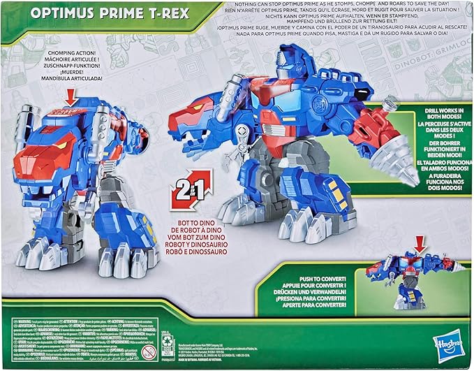 Transformers Dinobot Adventures Optimus Prime T-Rex Converting Toy with Lights and Sounds, 9+ Inch Action Figure, Ages 3 and Up - Figurio